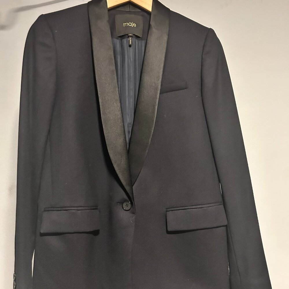 Maje Tuxedo-style blazer, Navy with black satin trim, Size 36 (4)